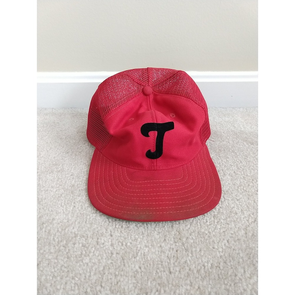 Vintage New Era Dupont Visor Snapback Embroidered Letter T Red Hat Cap USA